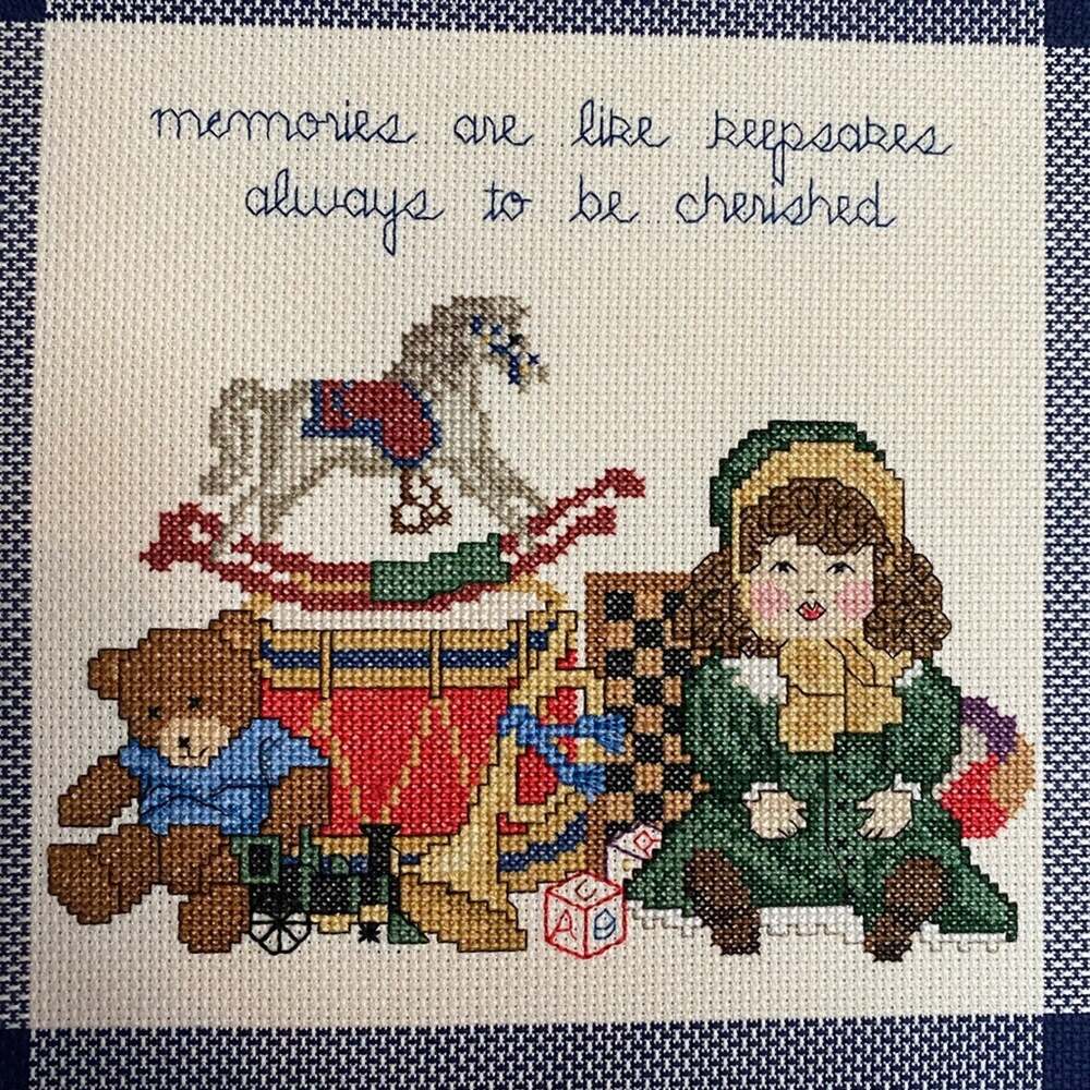 Vintage cross stitch Memories Rocking Horse Doll Toys Child Cute Bedroom